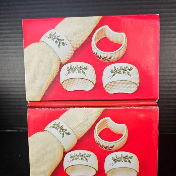 Set of 8  2 Boxes of 4 Christmastime Nikko Napkin Rings With Holly/Berry Design - Picture 2 of 10